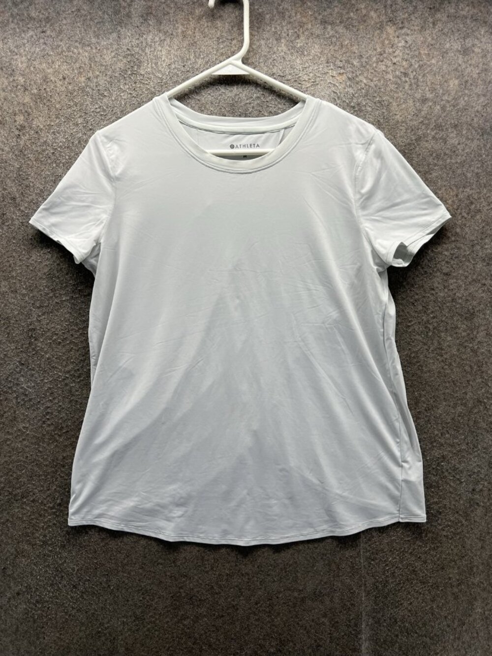 Athleta Shirt Womens Medium White Crew Neck Short Sleeve Stretch Athletic Top